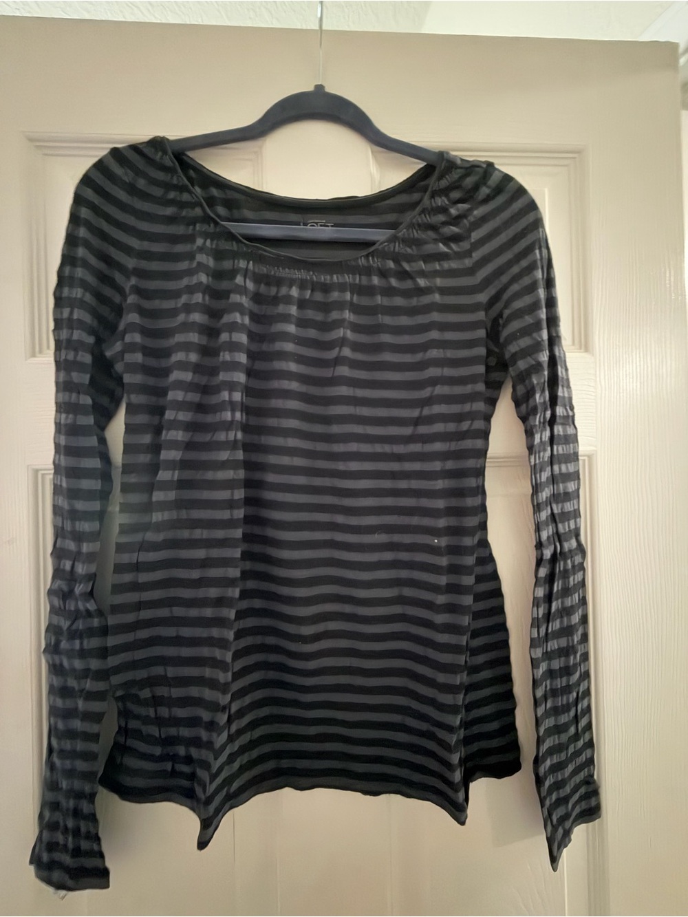 LOFT Black & Charcoal Striped Long Sleeve Tee
